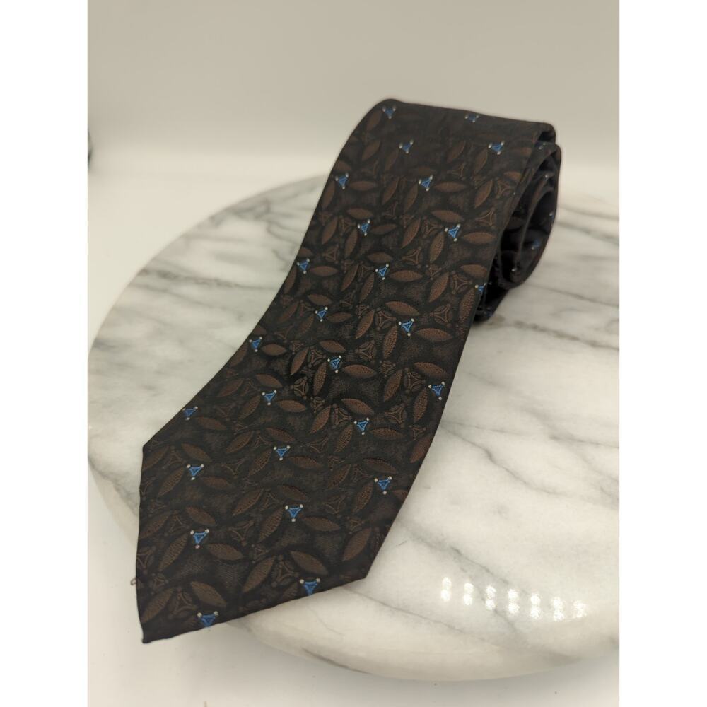 Vintage Yves Saint Laurent Neckwear Neck Tie Brown Blue Geometric Retro Career